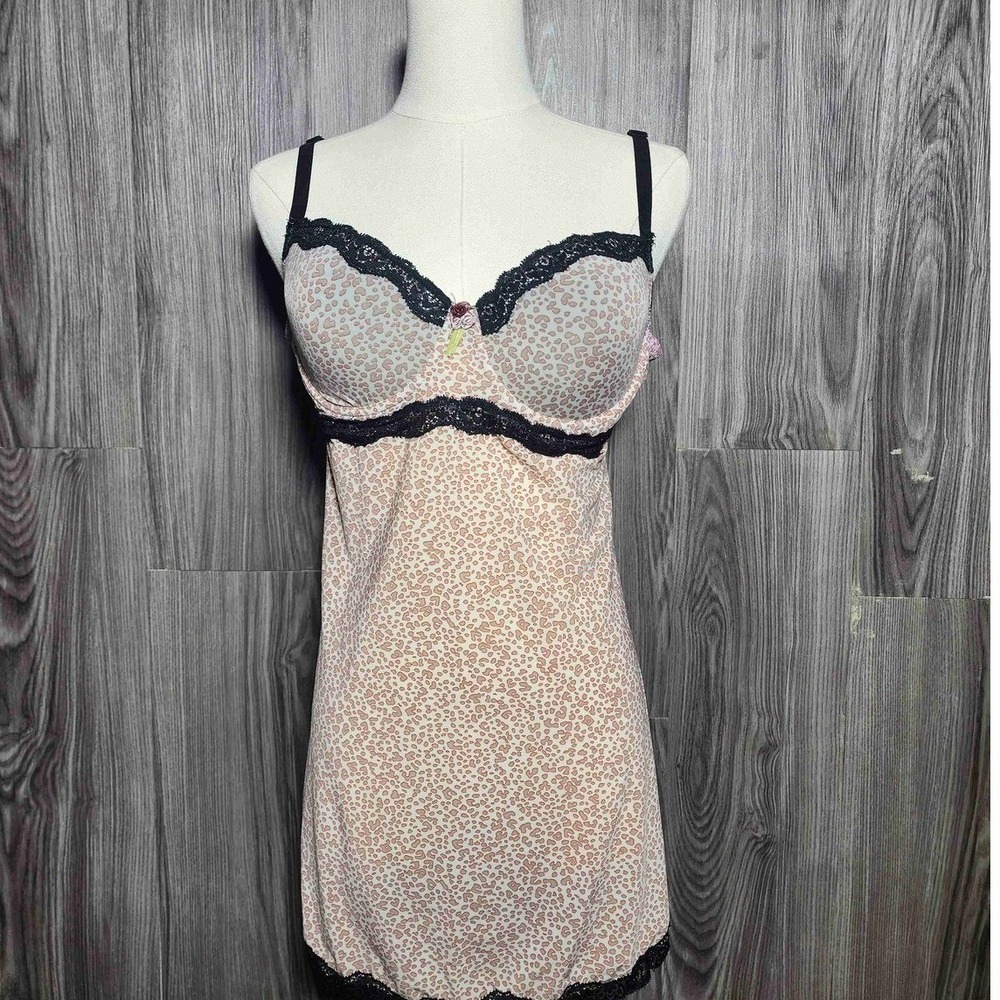Rampage Leopard Print Chemise Nightgown Black Lace Trim Underwire Plus Size 1X